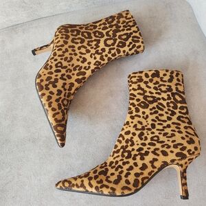 Steve Madden Heeled Booties 6 Brown Leather Alston Leopard Print Pointy New $160